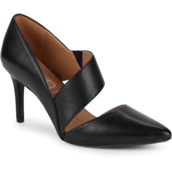 Calvin Klein Womens Pumps 7 Black Ginostra Leather Pointed-Toe Gold Accent  Heel - Picture 7 of 8